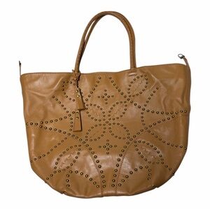Isabella Fiore Cognac Sophia Convertible Studded Large Leather Tote